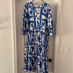 Blue and White Tie-Dye Maxi Dress